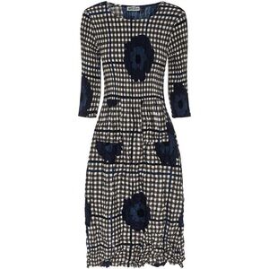 Alquema 3/4 Sleeve Smash Dress Indigo Flower Spot Check Size XS/S NWT